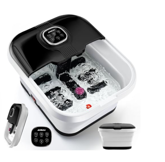 Angju Collapsible Foot Spa with Heat,Remote Temperature Control and Bubble,Foot Bath Tub with 6 Massage Rollers,Timer and Pumice Stone,Electric Pedicure Foot Spa Machine for Feet Stress Relief