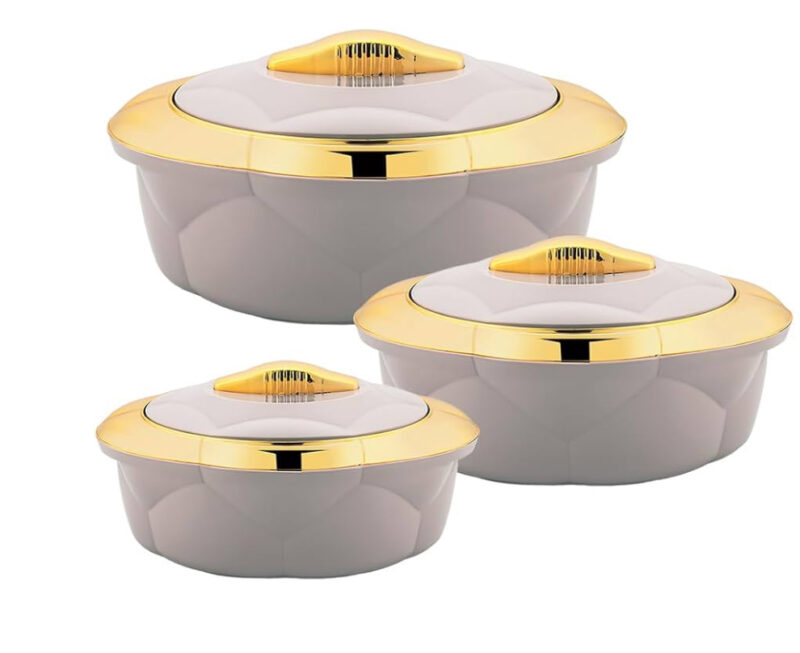 Axis Allure 3pcs Casserole Set – Super Insulated Hot Pot with Stainless Steel Inner Casing – Food Storage & Serving Dish with Lids – Keeps Food Hot/Cold for Hours (BEIGE, 1.2L,2.2L,3.2L)