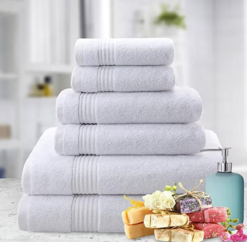 Premium Bath Towels Set - [Pack of 6] 100% Combed Cotton Highly Absorbent & Soft 2 Bath Towels, 2 Hand Towels 2 Washcloths - 500 GSM Light-weight Quality Towels for Bathroom - Bright White