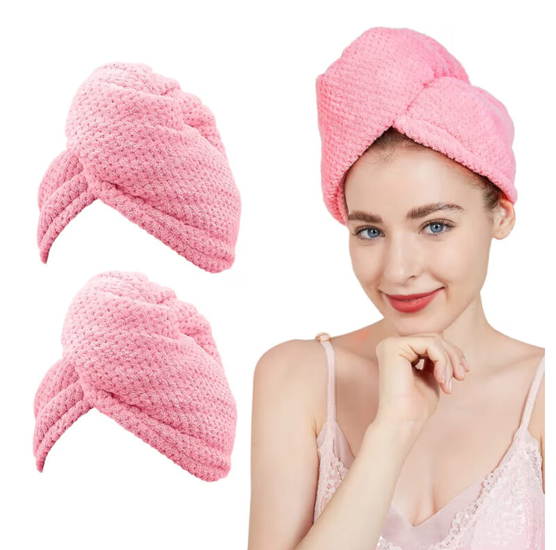 Baytion Microfiber Hair Towel Wrap for Women, 2 Pack Hair Turbans for Wet Hair, Super Absorbent Quick Dry Hair Turban for Drying Curly, Long, Thick Hair