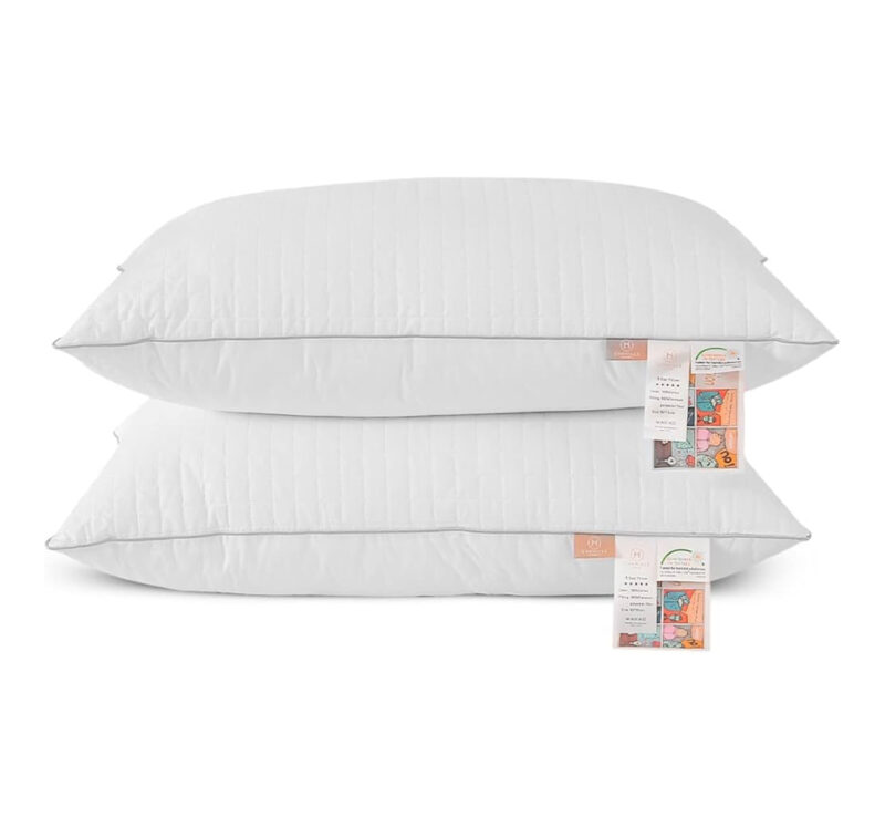 Chenille Home Quilted Cotton Bed Pillows 50x75cm for Sleeping – Set of 2, Down Alternative, Hotel Quality, Soft & Supportive, Queen Size