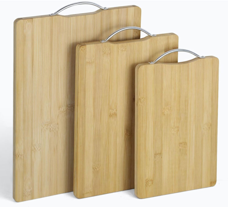 SKY-TOUCH 3pack Bamboo Wood Cutting Chopping Set,Serving Board with Easy-Grip Handle,3 Size for Chopping Meat,Vegetables,Fruits and Cheese,40 * 30cm/34 * 24cm/30 * 20cm,Wooden Double-Side Using