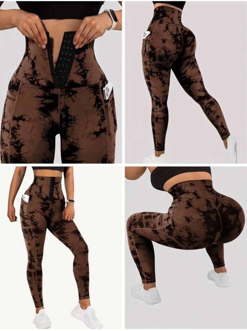 Women'S High-Waisted Tummy Control Yoga Leggings with Front Button Detail